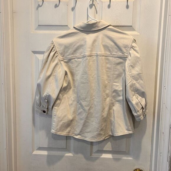 Chico's Jacket Women's Vanity 1 US 8 Medium White Ivory Puffy 3/4 Sleeve Denim - Picture 7 of 10